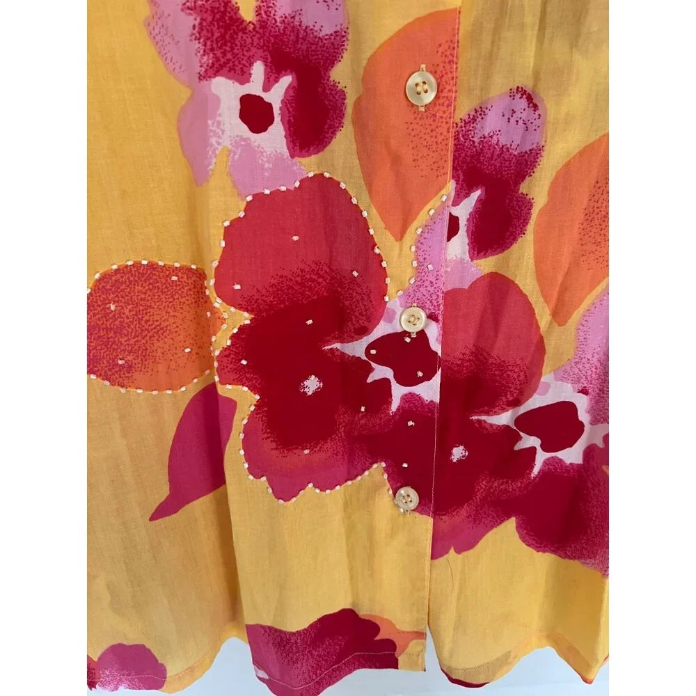 Bobbie Brooks Yellow And Red Floral Button Down Shirt Size Large - Picture 3 of 8